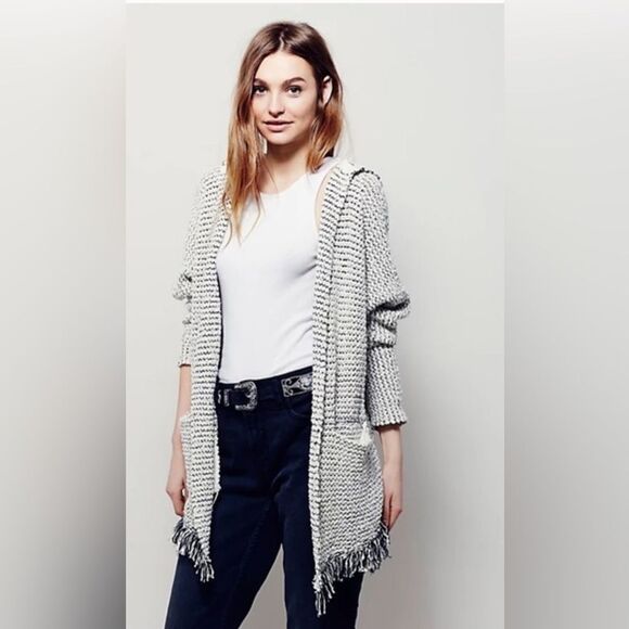 Free People Love Me Tender Cardi hooded shawl sweater  small - Picture 1 of 9